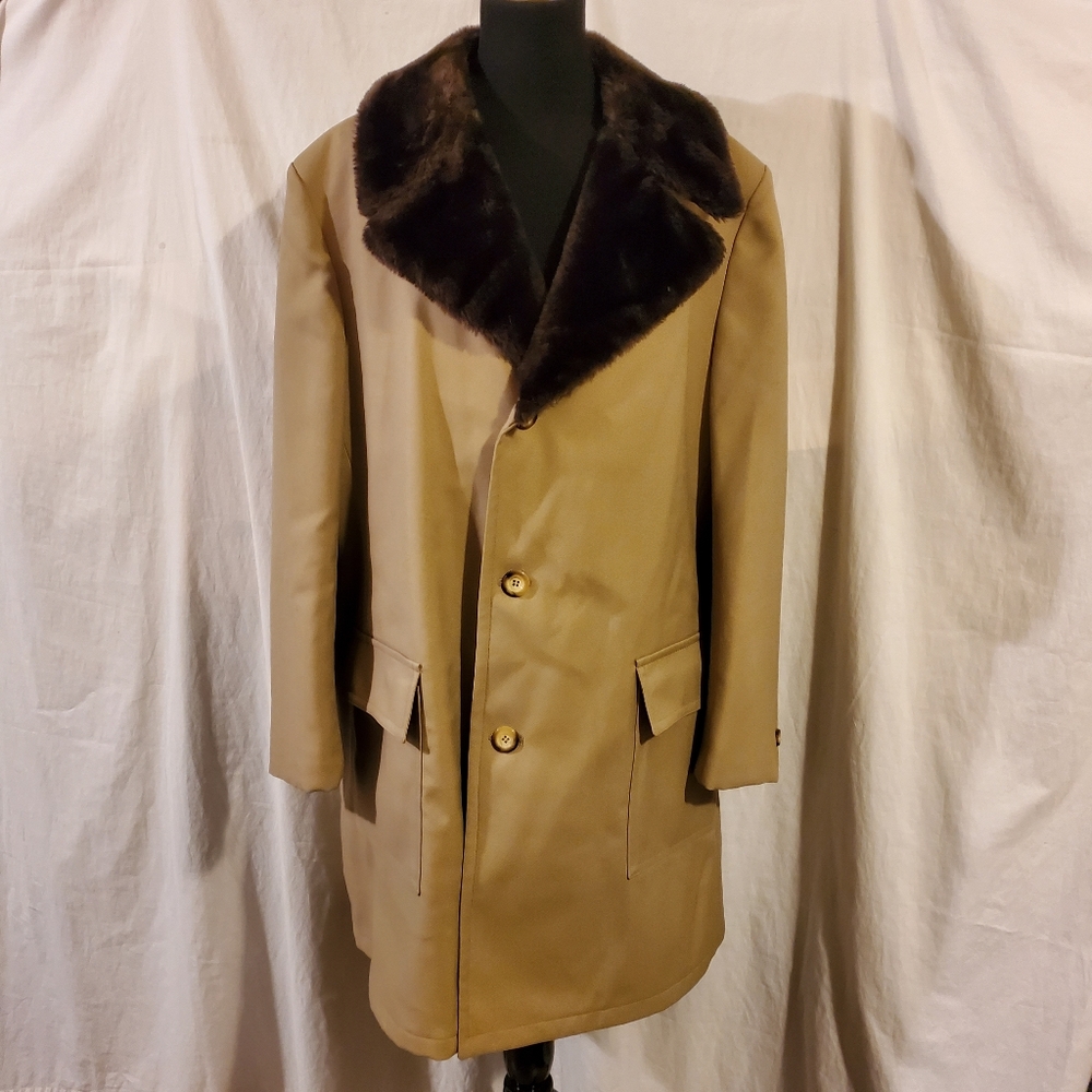 Vintage Sears Men's Big & Tall Coat Faux Fur Collar & Lining 42
